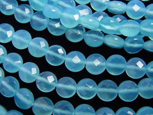 Sea blue Chalcedony AAA Faceted Coin 6 x 6 x 3 mm 1/4 or 1strand (aprx.15 inch / 38 cm)