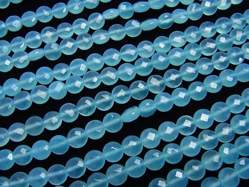 Sea blue Chalcedony AAA Faceted Coin 6 x 6 x 3 mm 1/4 or 1strand (aprx.15 inch / 38 cm)