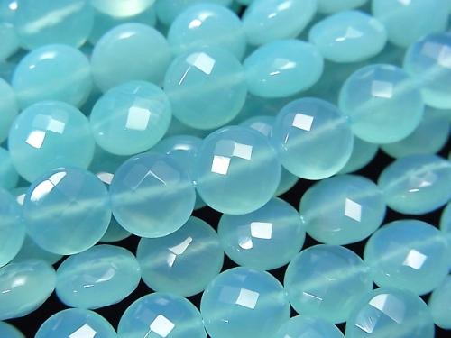 [Video] Sea blue Chalcedony AAA Faceted Coin 8 x 8 x 5 mm 1/4 or 1strand beads (aprx.15 inch / 38 cm)