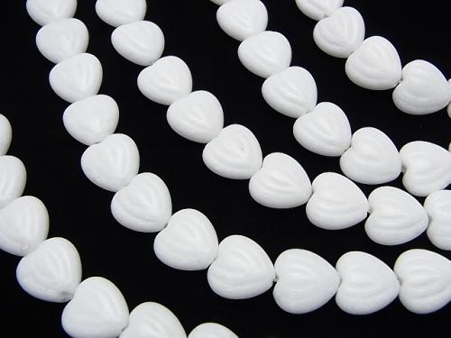 White Jade Vertical Hole Heart Carving 12 x 12 x 6 mm half or 1 strand (aprx.15 inch / 38 cm)