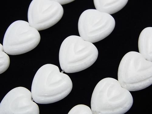 White Jade Vertical Hole Heart Carving 14 x 14 x 6 mm half or 1 strand (aprx.15 inch / 38 cm)