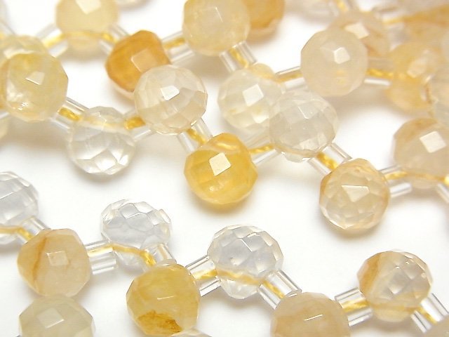 [Video]Yellow Hematite Quartz Onion Faceted Briolette 7x7x7mm 1/4 or 1strand beads (aprx.15inch/36cm)