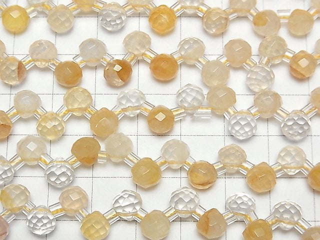[Video]Yellow Hematite Quartz Onion Faceted Briolette 7x7x7mm 1/4 or 1strand beads (aprx.15inch/36cm)