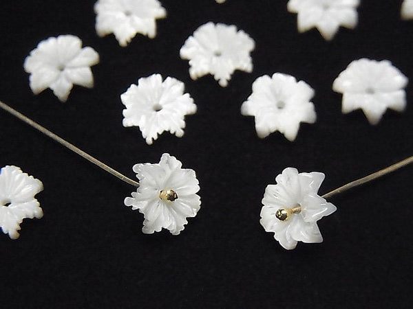 [Video] High Quality White Shell (Silver-lip Oyster )AAA Flower [8mm][10mm] Center Hole 4pcs