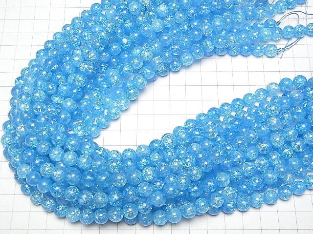 [Video] Blue color 2 Cracked Crystal Round 8mm 1strand beads (aprx.15inch/38cm)
