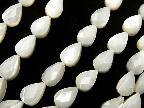 1strand $9.79! Mother of Pearl MOP Vertical Hole Faceted Pear Shape 9 x 6 x 4 mm White 1 strand (aprx.15 inch / 37 cm)