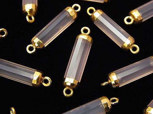 2 pcs $14.99! High Quality Pink Color Chalcedony AAA Faceted Tube [Both Side] Gold Coating 2 pcs