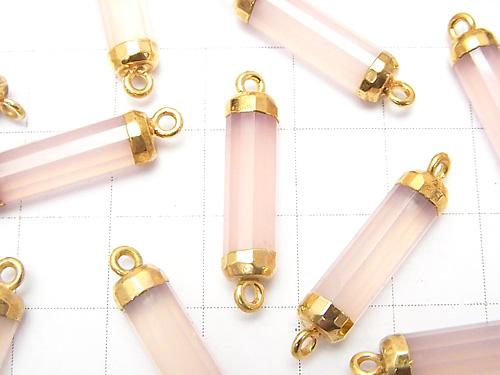 2 pcs $14.99! High Quality Pink Color Chalcedony AAA Faceted Tube [Both Side] Gold Coating 2 pcs