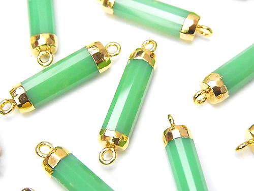 2pcs $14.99! High Quality Green Color Chalcedony AAA Faceted Tube [Both Side] Gold Coating 2pcs