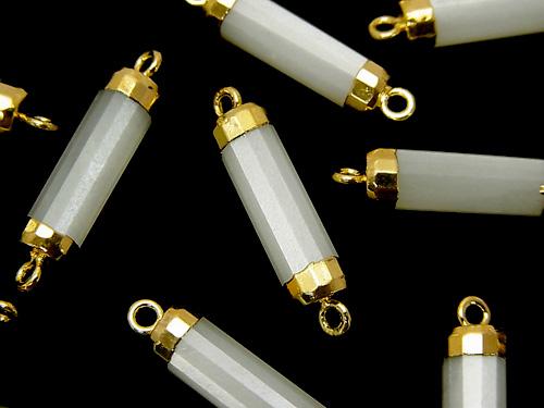 2 pcs $14.99! High Quality White Moon Stone AAA - Faceted Tube [Both Side] Gold Coating 2 pcs