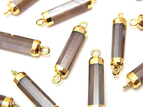 2 pcs $14.99! High Quality Brown Moon Stone AAA - Faceted Tube [Both Side] Gold Coating 2 pcs