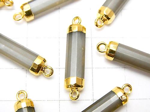 2 pcs $14.99! High Quality Gray Moon Stone AAA - Faceted Tube [Both Side] Gold Coating 2 pcs