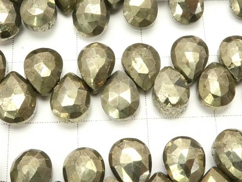 1strand $15.99! High Quality Golden Pyrite AAA - Pear shape Faceted Briolette 1strand (aprx.7inch / 18cm)