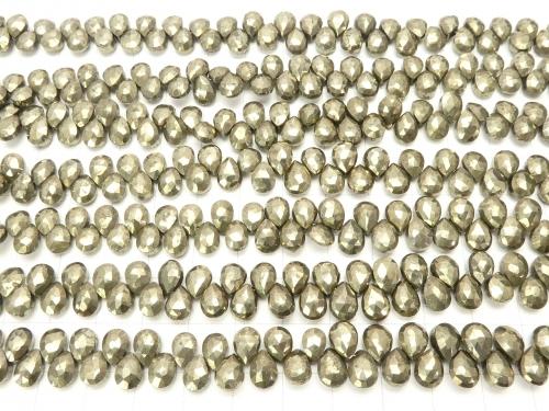 1strand $15.99! High Quality Golden Pyrite AAA - Pear shape Faceted Briolette 1strand (aprx.7inch / 18cm)