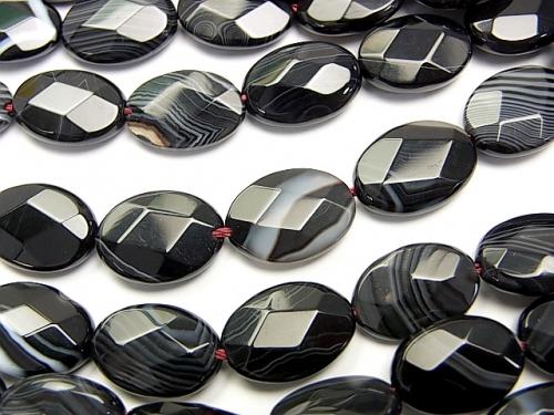 Stripe Onyx Faceted Oval 14 x 10 x 4 mm half or 1 strand (aprx.15 inch / 36 cm)