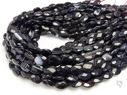 Stripe Onyx Faceted Oval 14 x 10 x 4 mm half or 1 strand (aprx.15 inch / 36 cm)