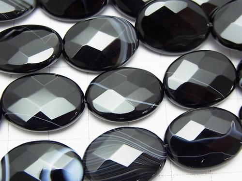 Stripe Onyx Faceted Oval 20 x 15 x 5 mm half or 1 strand (aprx.15 inch / 36 cm)