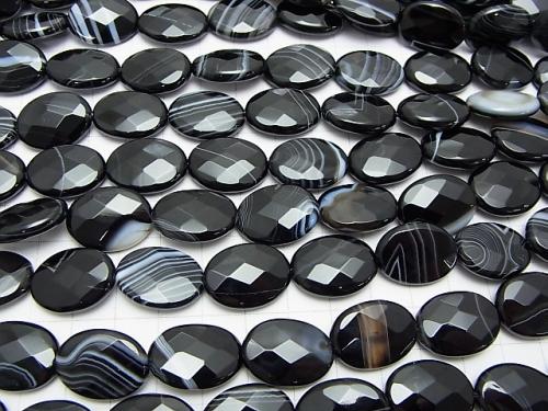 Stripe Onyx Faceted Oval 20 x 15 x 5 mm half or 1 strand (aprx.15 inch / 36 cm)