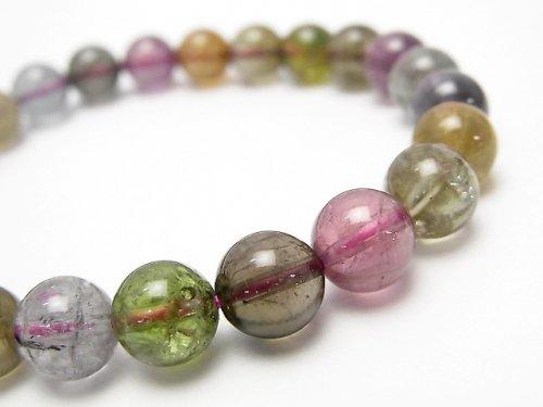 [Video] [One of a kind] Top Quality Multicolor Tourmaline AAA++ Round 8mm Bracelet NO.25