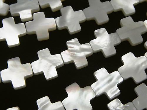 White Shell Cross 10 x 10 x 2 mm half or 1 strand (aprx.15inch/38cm)