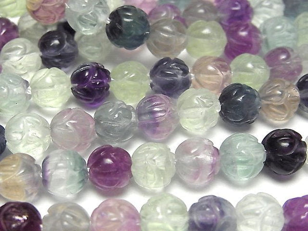 Multicolor Fluorite AAA-Lotus Carving 8mm half or 1strand beads (aprx.15inch / 38cm)