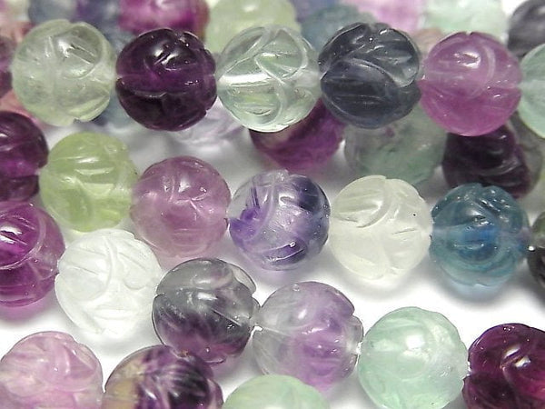 [Video] Multicolor Fluorite AAA- Lotus Carving 10mm half or 1strand beads (aprx.15inch / 36cm)