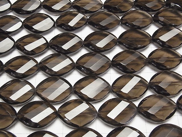 [Video]High Quality Smoky Quartz AAA Twist Faceted Oval 25x18mm half or 1strand beads (aprx.14inch/34cm)
