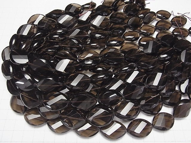 [Video]High Quality Smoky Quartz AAA Twist Faceted Oval 25x18mm half or 1strand beads (aprx.14inch/34cm)