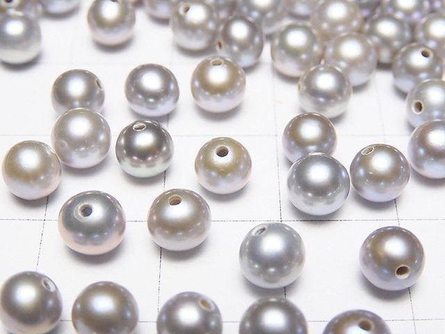 [Video] Fresh Water Pearl AAA Round 5-5.5mm [Half Drilled Hole] Silver 2pairs $6.79!