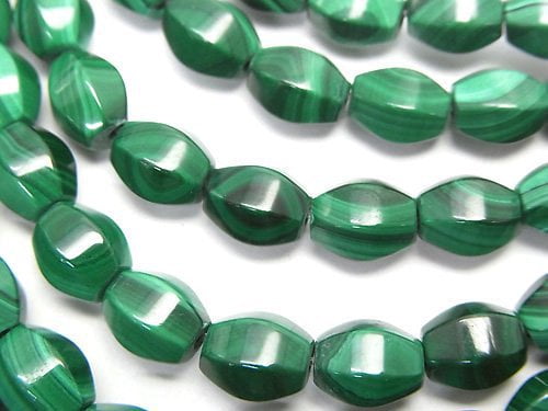 Malachite AAA 6Faceted Rice 8x6x6mm half or 1strand beads (aprx.15inch/38cm)