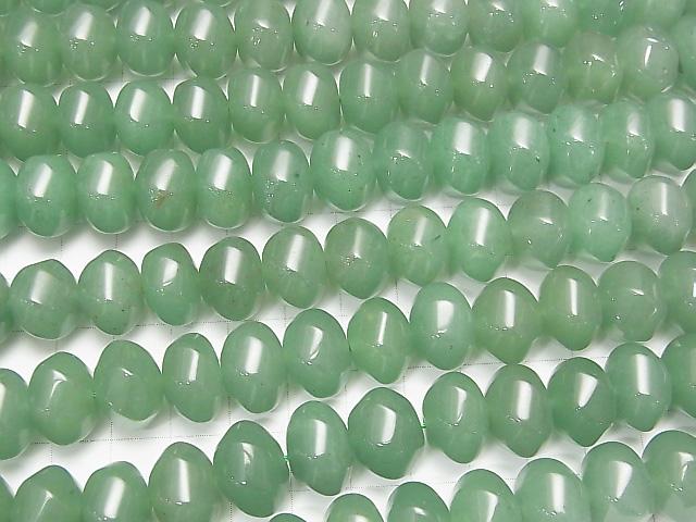Green Aventurine 6Faceted Twist xFaceted Button Roundel 14x14x10mmhalf or 1strand beads (aprx.15inch/37cm)