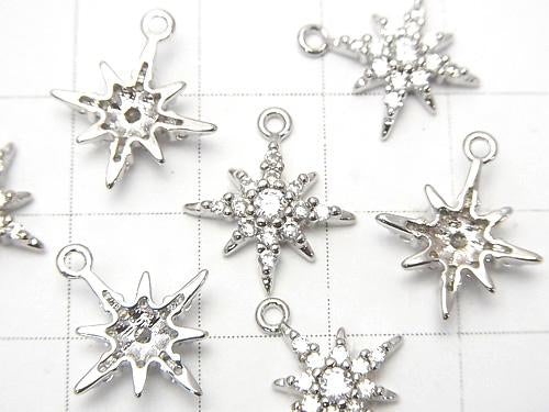Metal Parts Star Motif Charm 15 x 11 mm Silver Color (with CZ) 1 pc