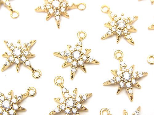 Metal Parts Star Motif Charm 14x12mm Gold Color (with CZ) 1pc