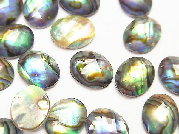 [Video] Abalone Shell x Crystal AAA- Oval Faceted Cabochon 10x8mm 3pcs