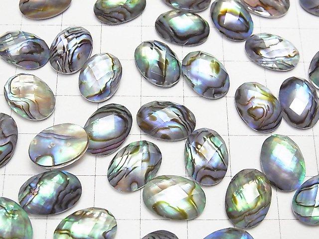 Abalone Shell x Crystal AAA- Oval Faceted Cabochon 14x10mm 3pcs