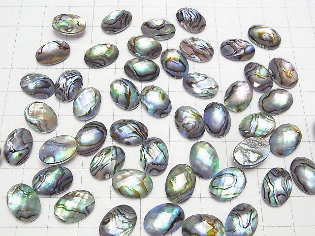 Abalone Shell x Crystal AAA- Oval Faceted Cabochon 14x10mm 3pcs
