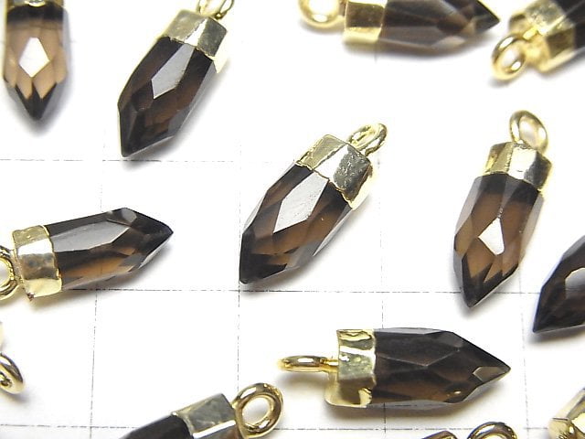[Video]Smoky Quartz AAA Faceted point charm 12x5x5mm gold Color 2pcs