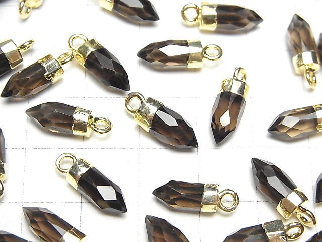 [Video]Smoky Quartz AAA Faceted point charm 12x5x5mm gold Color 2pcs