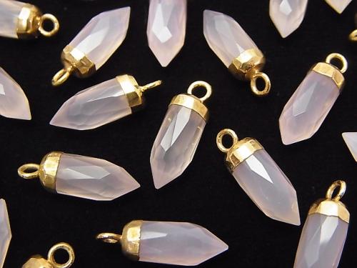 2pcs $7.79! Pink Chalcedony Faceted Point Charm Gold Color 2pcs