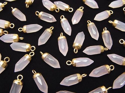 2pcs $7.79! Pink Chalcedony Faceted Point Charm Gold Color 2pcs