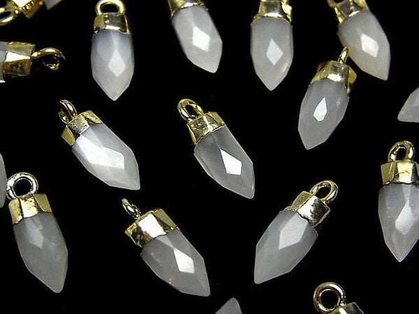 [Video]White Moonstone AAA Faceted Point Charm 12x5x5mm Gold Color 2pcs