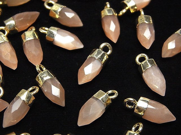 [Video]Brown Moonstone AAA Faceted point charm 12x5x5mm gold Color 2pcs
