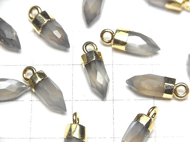 [Video]High Quality Gray Moonstone AAA- Faceted point charm 12x5x5mm gold color 2pcs