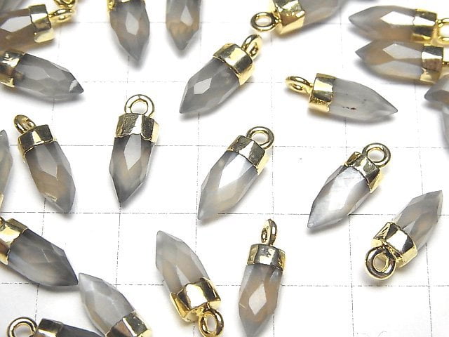 [Video]High Quality Gray Moonstone AAA- Faceted point charm 12x5x5mm gold color 2pcs