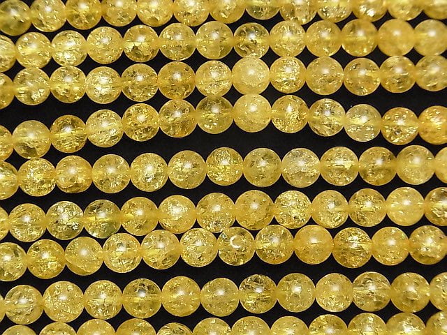 [Video] Yellow Color Cracked Crystal Round 6mm 1strand beads (aprx.15inch/37cm)