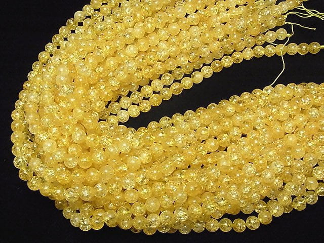 [Video] Yellow Color Cracked Crystal Round 8mm 1strand beads (aprx.15inch/37cm)