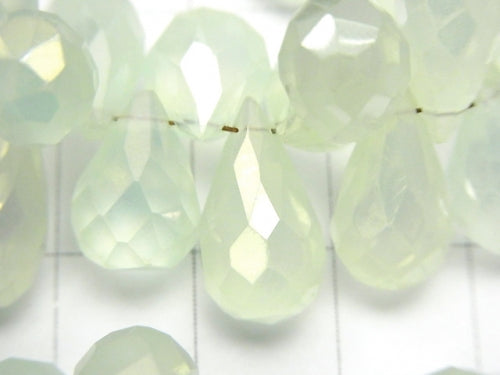High Quality pastel green color Chalcedony AAA Drop Faceted Briolette coating half or 1strand