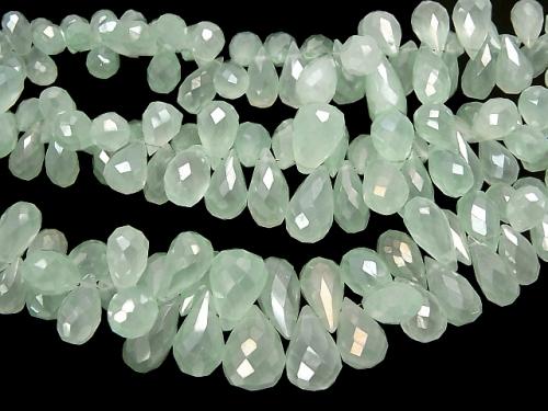High Quality pastel green color Chalcedony AAA Drop Faceted Briolette coating half or 1strand
