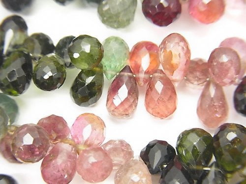 [Video]High Quality Multicolor Tourmaline AAA Drop Faceted Briolette half or 1strand beads (aprx.7inch/18cm)