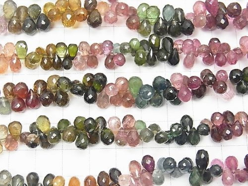 [Video]High Quality Multicolor Tourmaline AAA Drop Faceted Briolette half or 1strand beads (aprx.7inch/18cm)